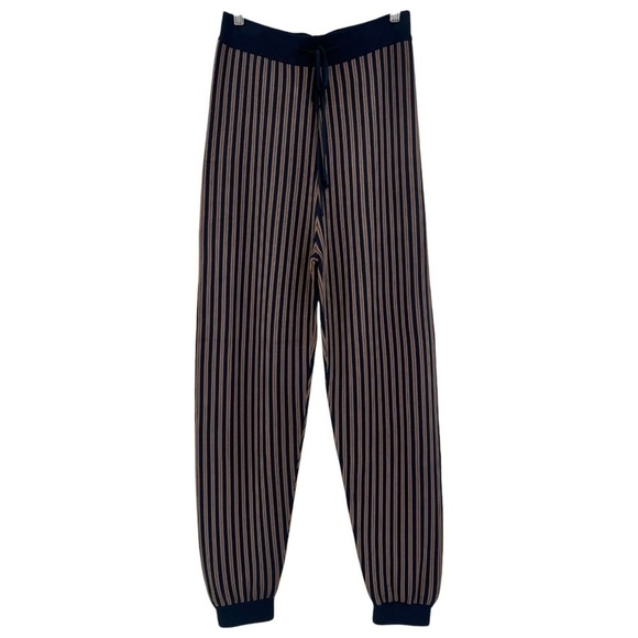 A.P.C. Lucy Striped Jacquard Knit Track Pants in Navy Stripe Size XL - Picture 1 of 9